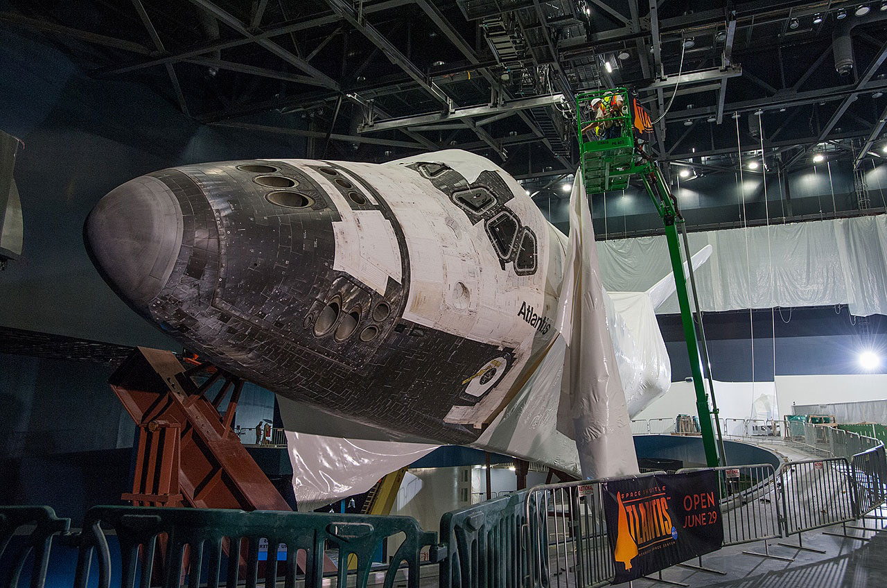 Shrink-Wrapped Space Shuttle Atlantis Uncovered for Display
